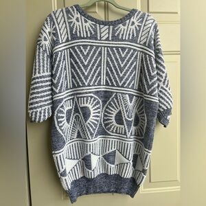 Vintage Organically Grown Tribal Print Sweater Size M Boho Retro Knit Pullover